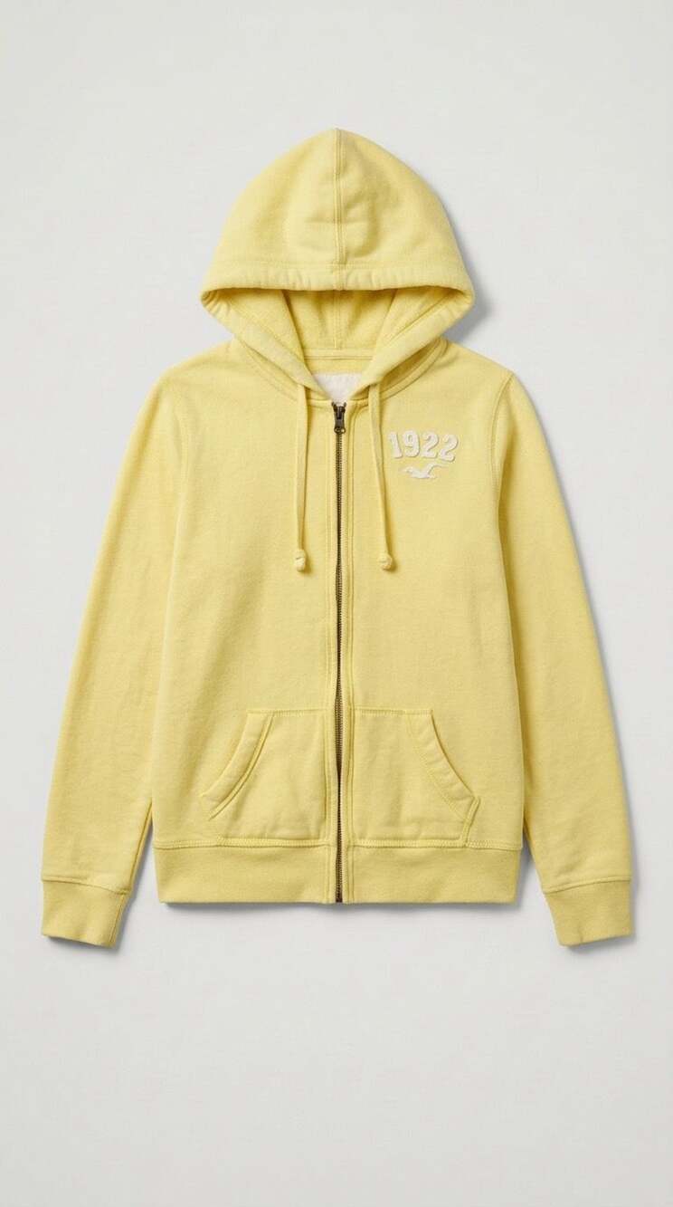 Y2K Hollister California 1922 Zip-Up Terry Cloth Hoodie Yellow Size L